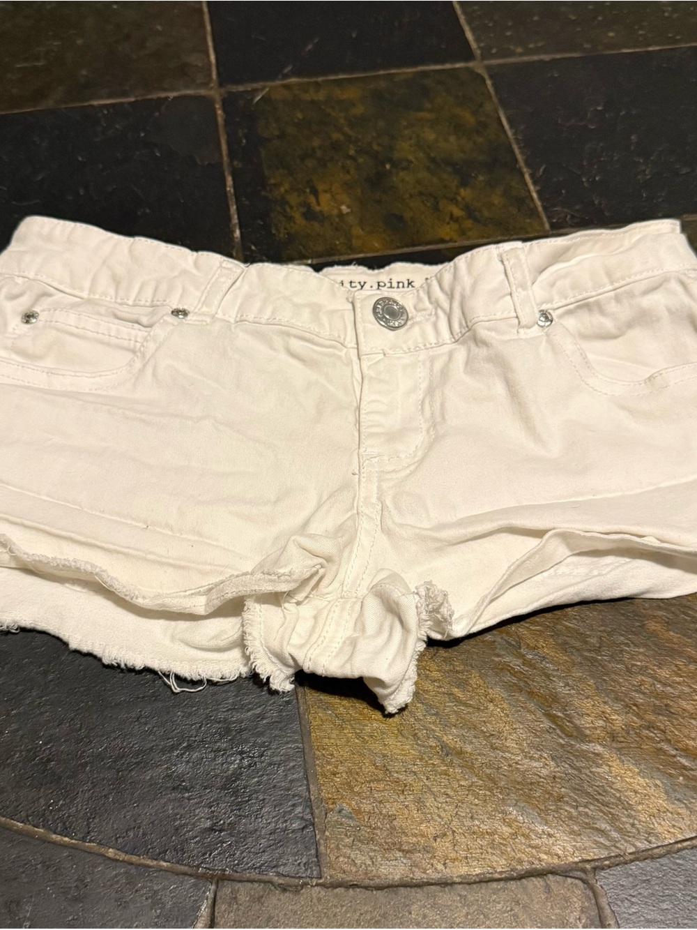 Celebrity Pink White Denim Short Shorts with Frayed Hem